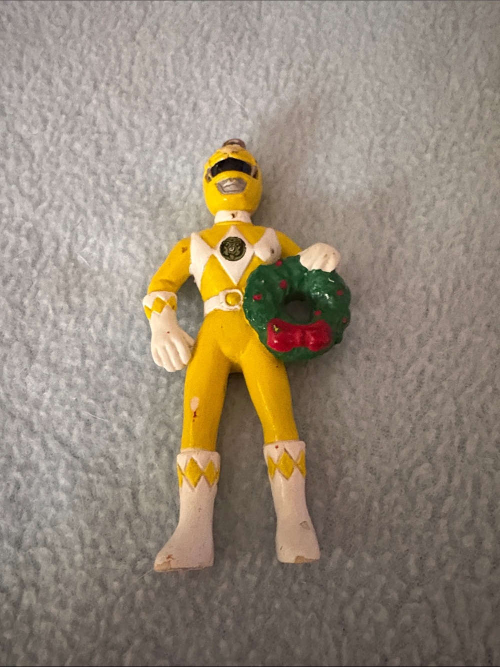 Yellow Power Ranger Figure with Holiday Wreath